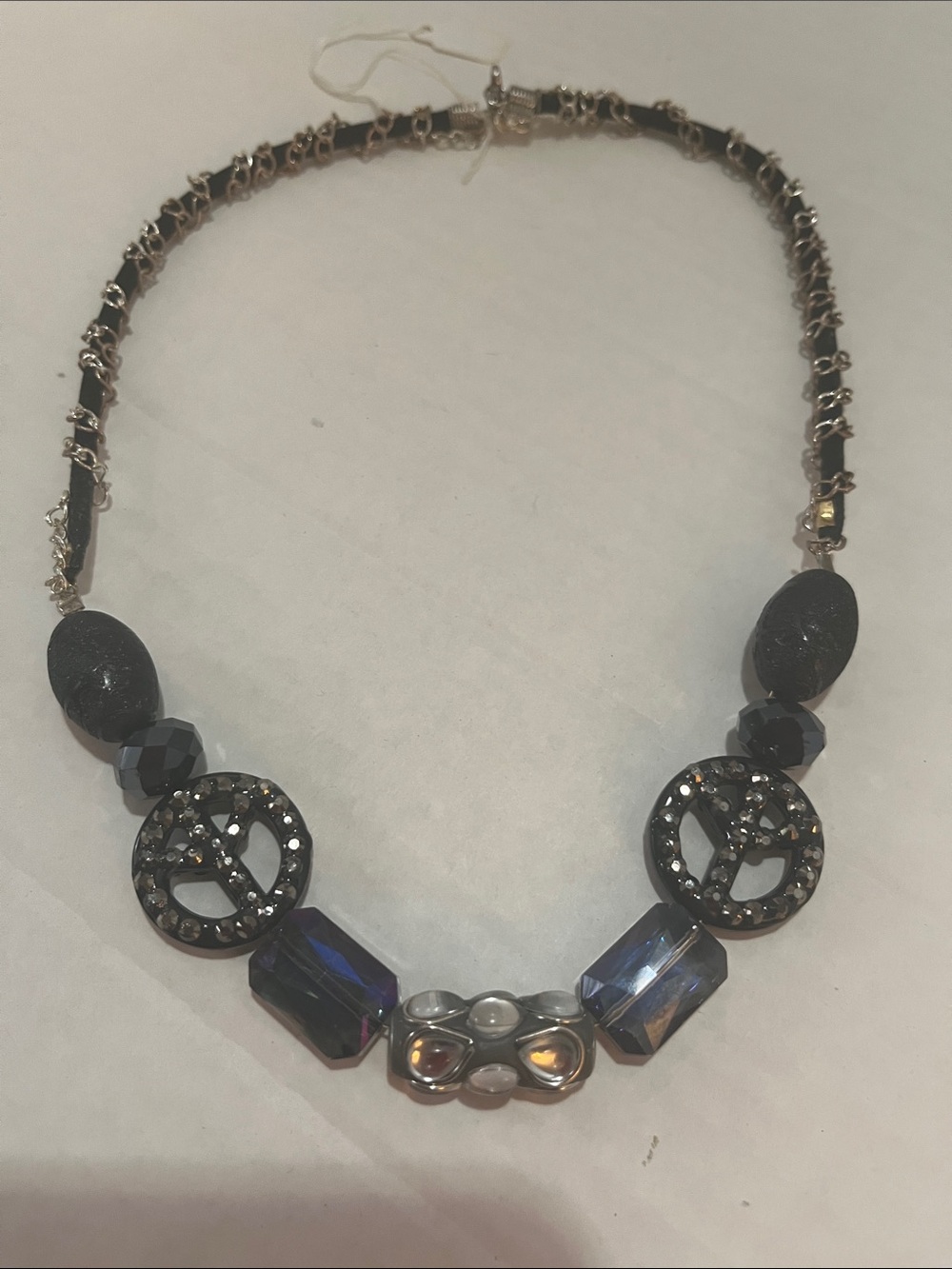 Black Crystal and Iridescent Bead Necklace - Women Jewelry